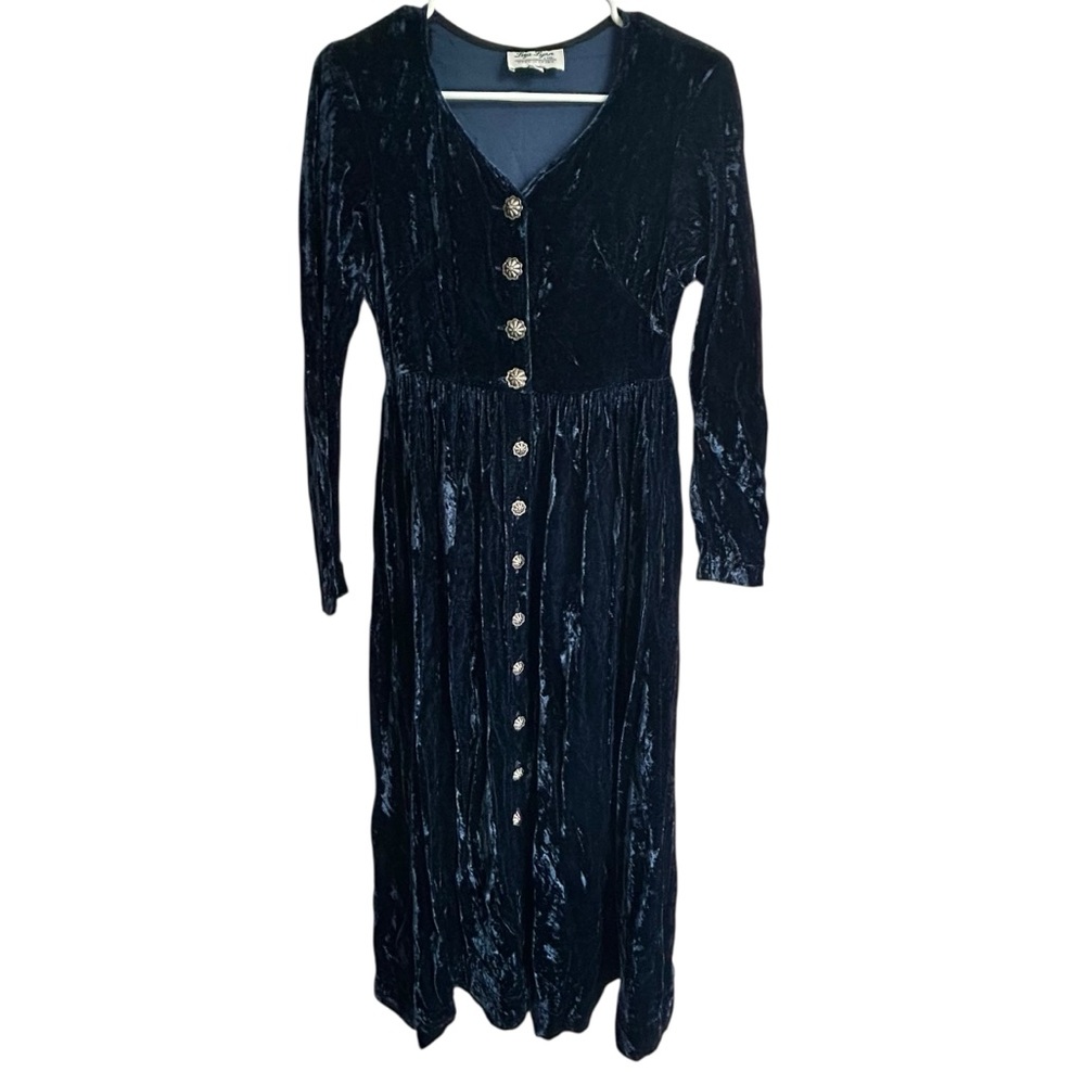 Liza Lyn Nineties Crushed Blue Velvet Button Down Dress‎ Women’s small